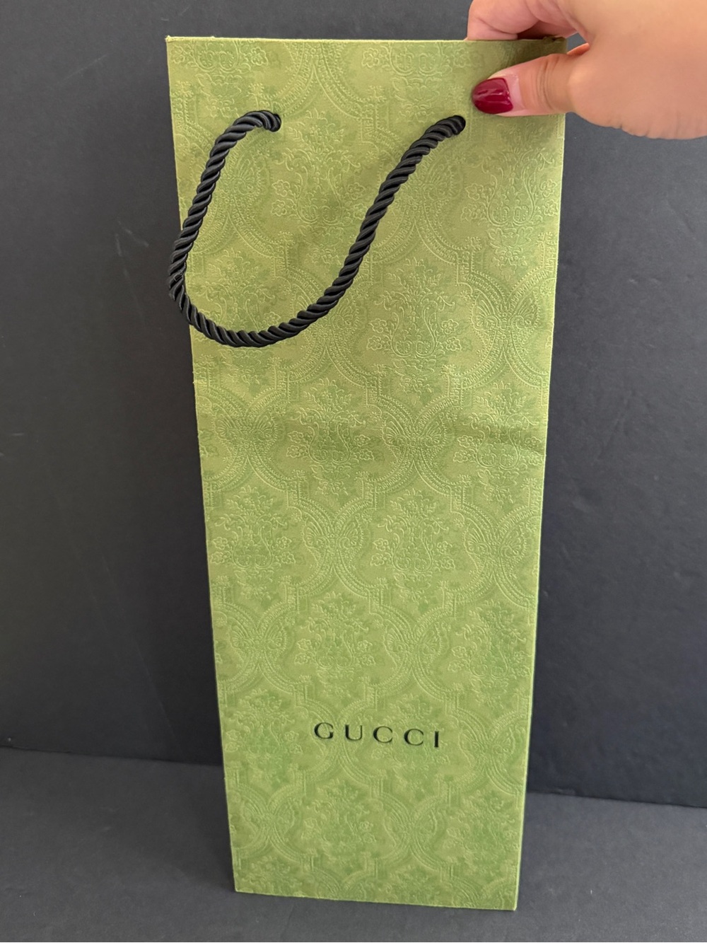 Gucci Light Green Embossed Rope-Handle Gift Bag for a Tie & Accessories